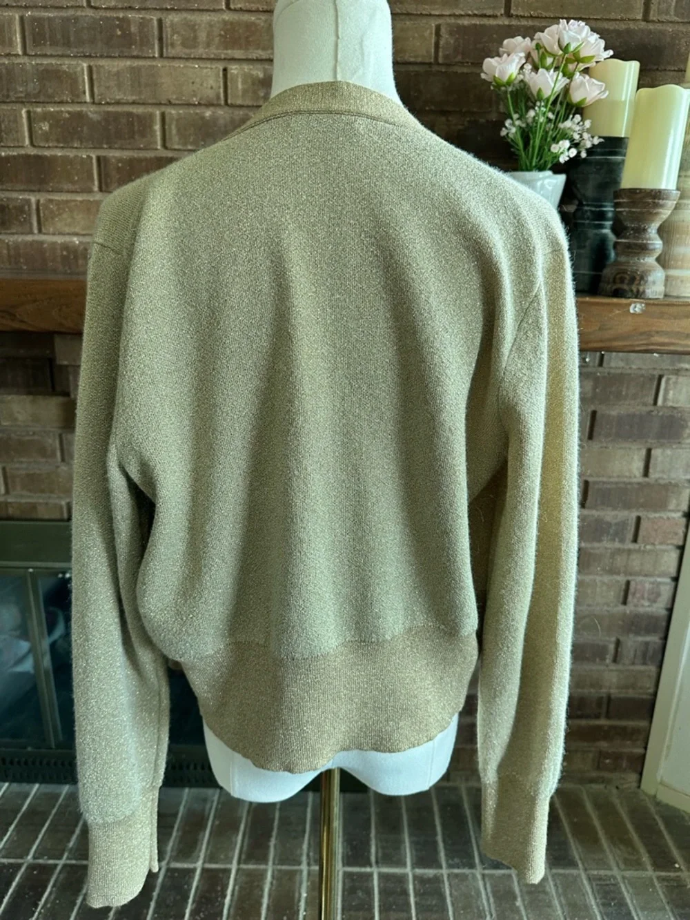 J.Crew Gold Metallic Shimmer V-Neck Button Down Cardigan Sweater Small